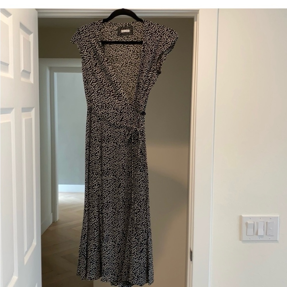 Reformation Black and White Midi Carina Wrap Dress